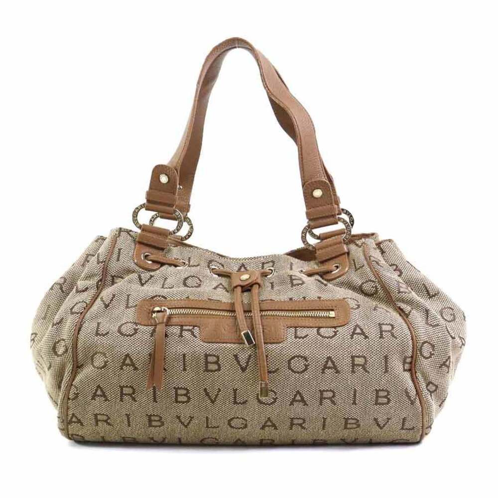 Bulgari BVLGARI handbag, canvas and leather, brown, women's, r11446j